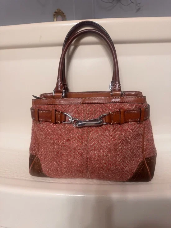 Vintage Coach Hampton tweed Red-Brown Tote Handbag with Silver Hardware - Picture 1 of 7